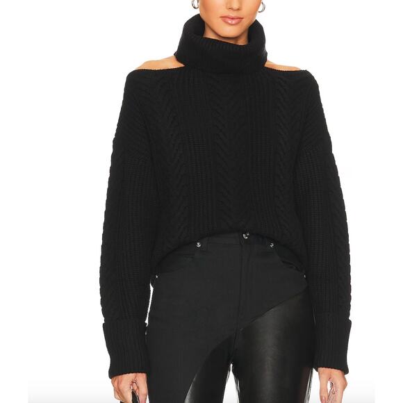 Paige Lorilee Sweater S Turtleneck Cut Out Long Sleeve Cable Knit Wool Blend - Picture 1 of 11